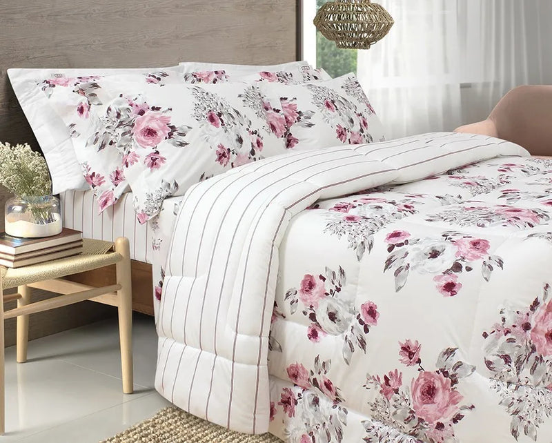 Kit Clássicos Luna 5 Peças - Edredom + Jogo de Cama Casal – Marsala