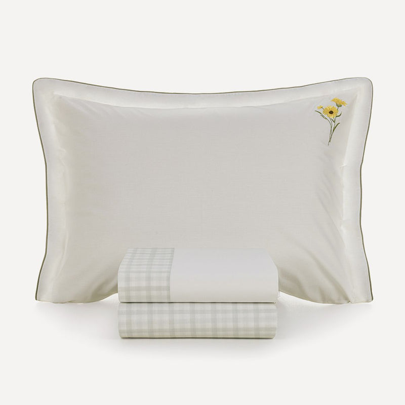 Jogo de Cama King 200 Fios 100% Algodão Florata Branco