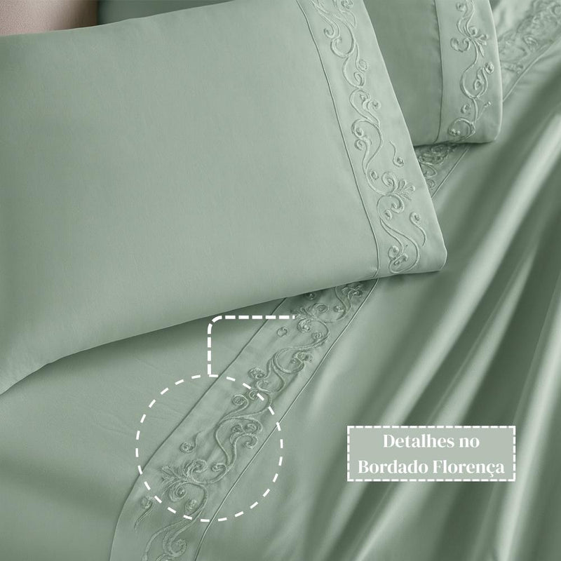 Jogo De Lençol 4 peças Com Vira Em Bordado Florença 300 Fios