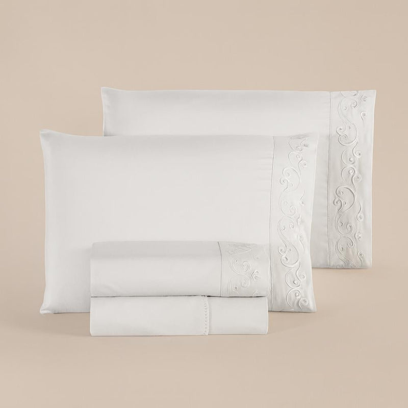 Jogo De Lençol 4 peças Com Vira Em Bordado Florença 300 Fios