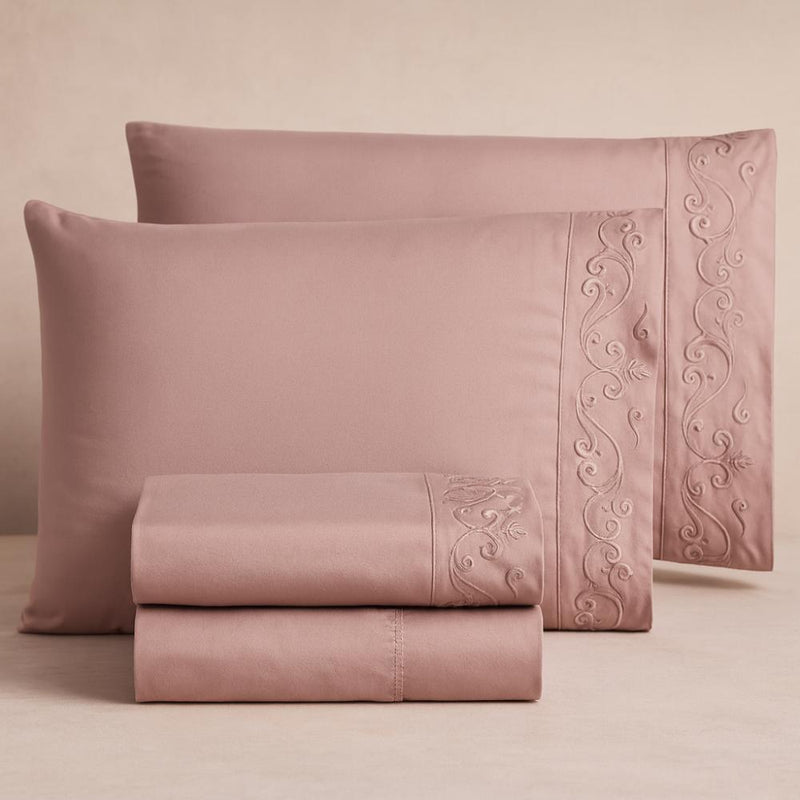 Jogo De Lençol 4 peças Com Vira Em Bordado Florença 300 Fios