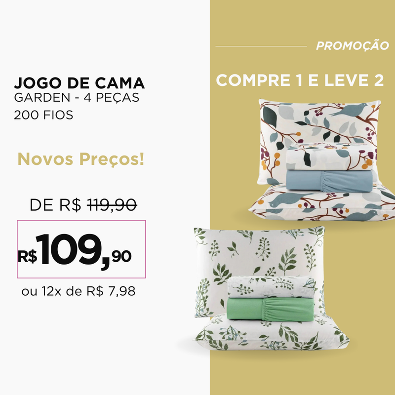 Jogo de Cama Garden 4 peças - 200 Fios (Compre 1 Leve 2)