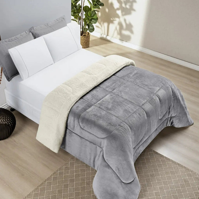 Coberdrom Everest Sherpa Liso Edredom Dupla Face