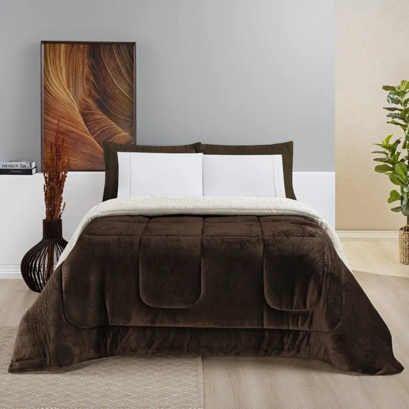 Coberdrom Everest Sherpa Liso Edredom Dupla Face