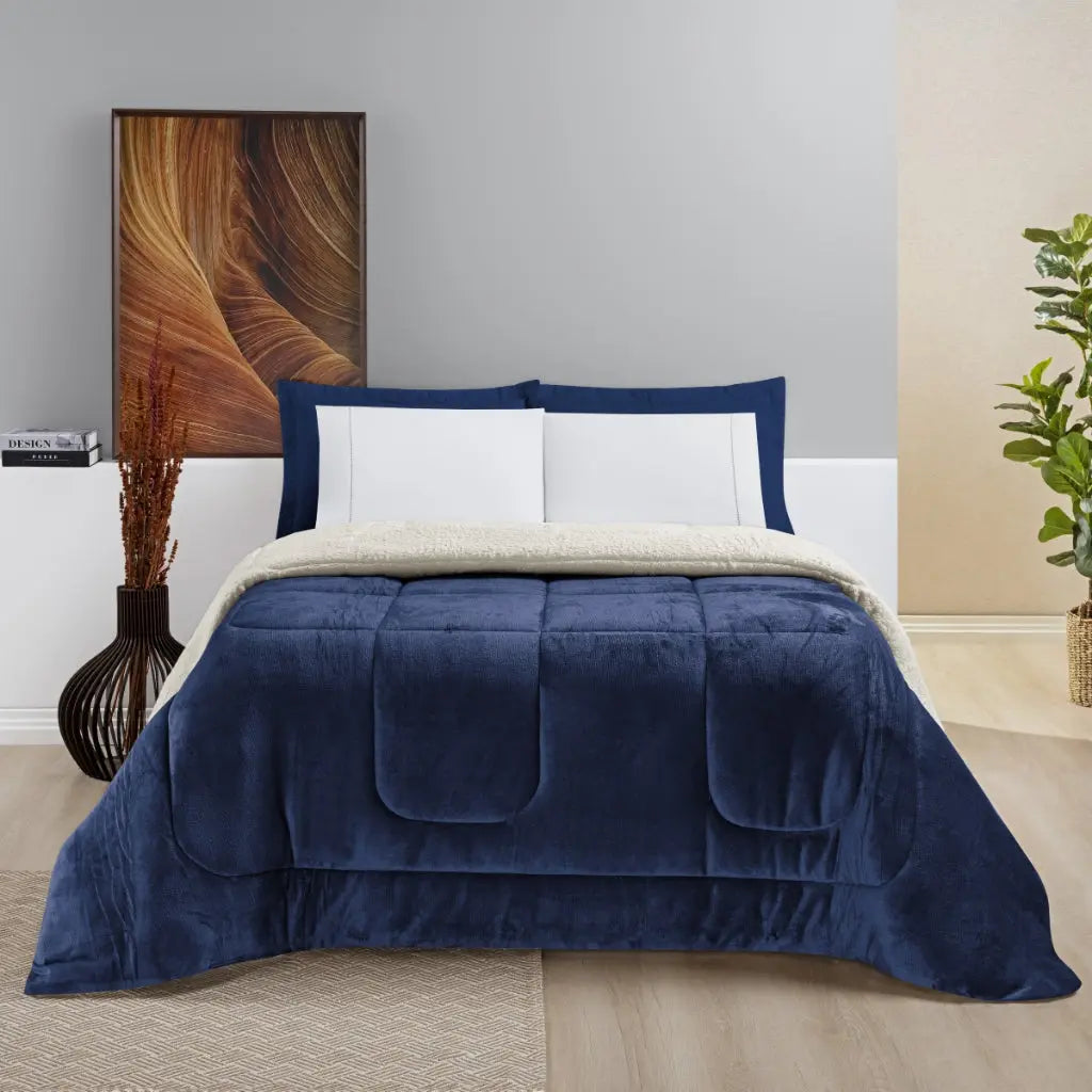 Coberdrom Everest Sherpa Liso Edredom Dupla Face