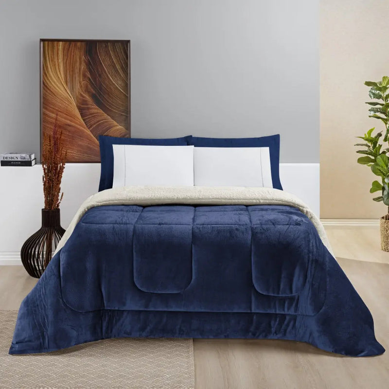 Coberdrom Everest Sherpa Liso Edredom Dupla Face