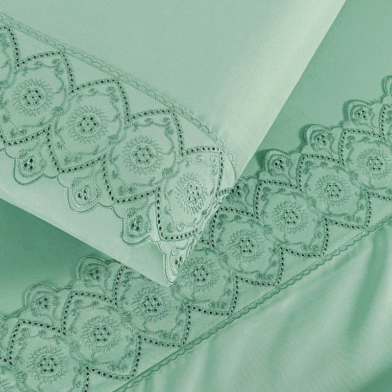 Jogo de Lençol 4 Peças Algodão 200 Fios Bordado Inglês