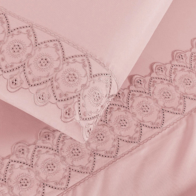 Jogo de Lençol 4 Peças Algodão 200 Fios Bordado Inglês