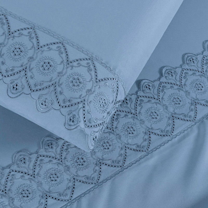 Jogo de Lençol 4 Peças Algodão 200 Fios Bordado Inglês