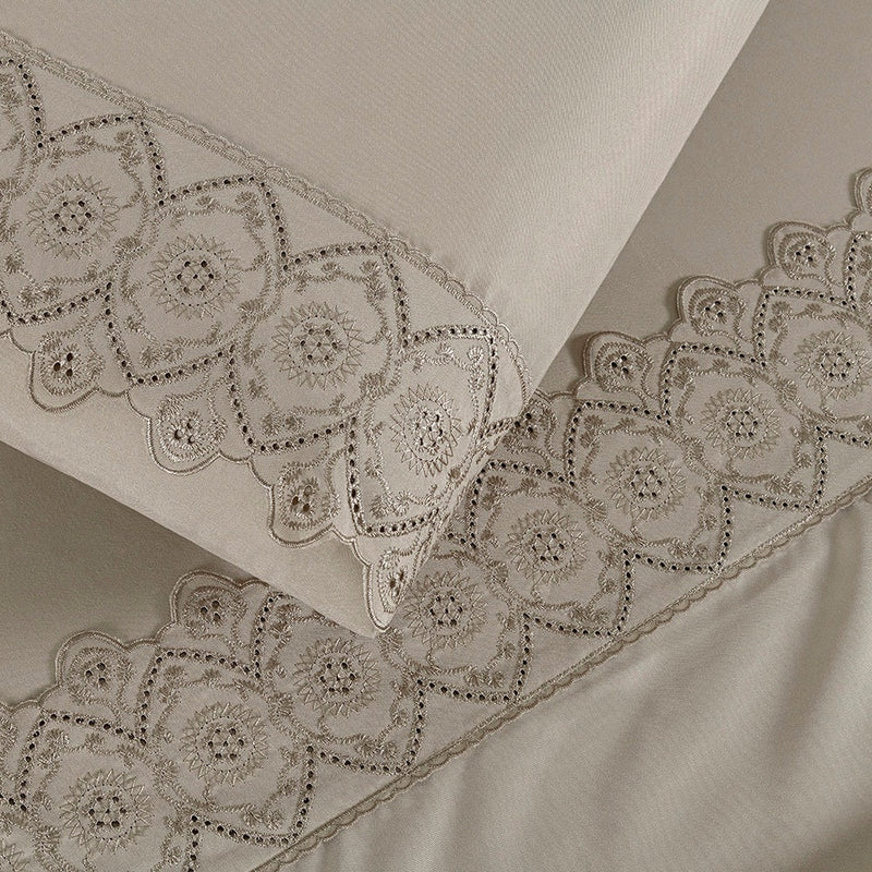 Jogo de Lençol 4 Peças Algodão 200 Fios Bordado Inglês