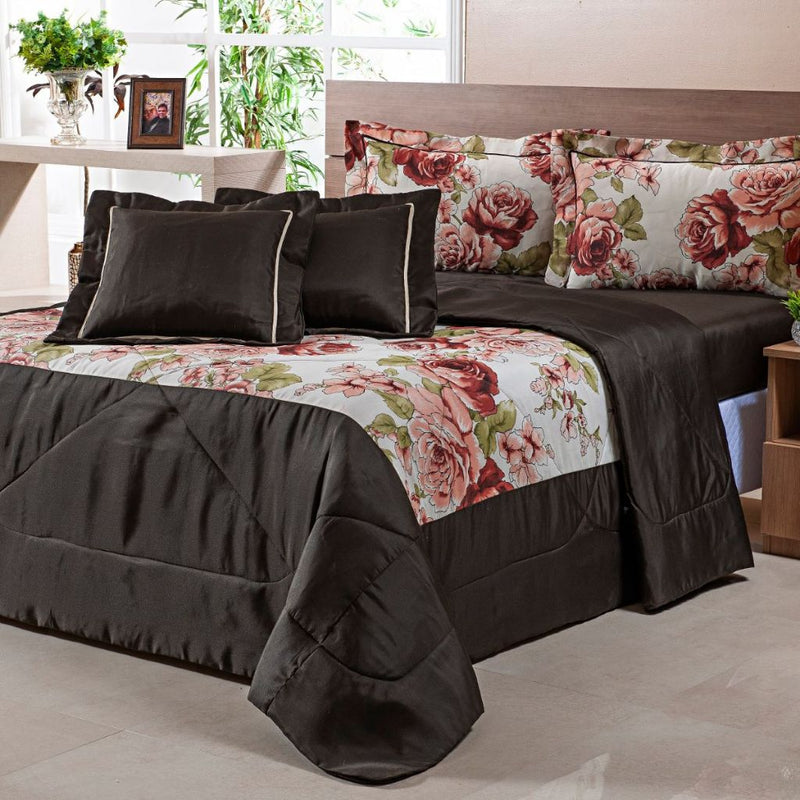 Edredom/Colcha Estampada 05 Peças Cobre Leito Dupla Face