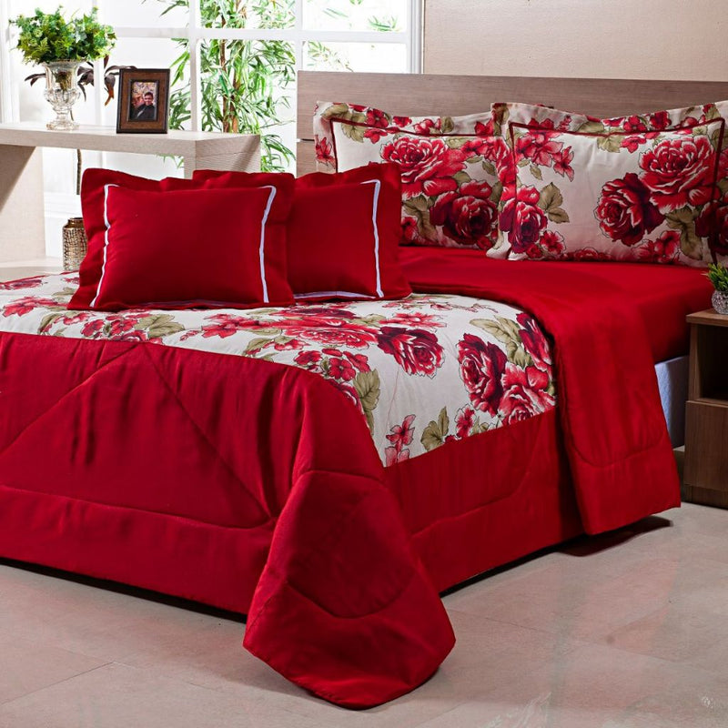 Edredom/Colcha Estampada 05 Peças Cobre Leito Dupla Face