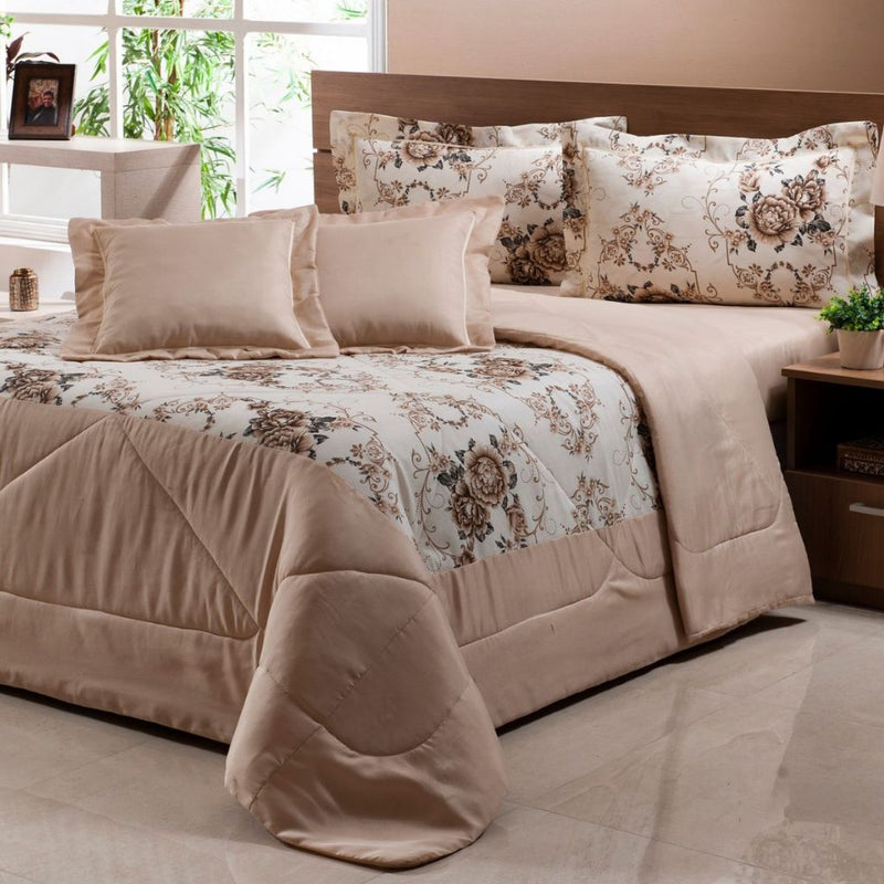 Edredom/Colcha Estampada 05 Peças Cobre Leito Dupla Face