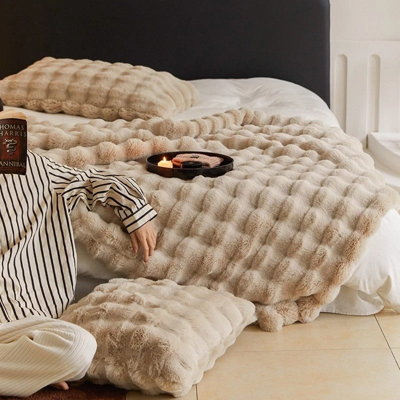Cobertor De Pele De Luxo Com Inverno Espesso E Aconchegante Coelho Lança Sofá Cobertura De Cama Colcha