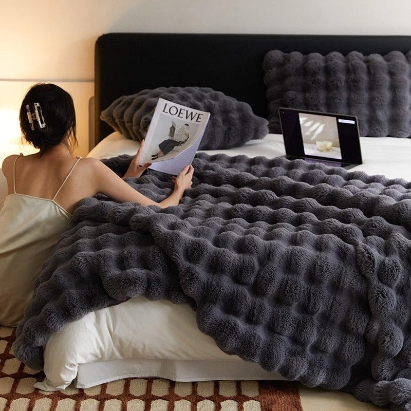 Cobertor De Pele De Luxo Com Inverno Espesso E Aconchegante Coelho Lança Sofá Cobertura De Cama Colcha