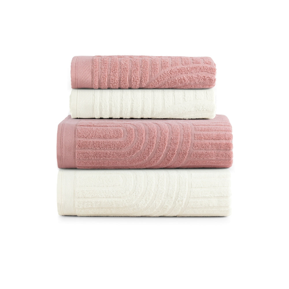 Jogo De Banho 4 Peças 100% Algodão 520g/M² Toalhas Banhão Arcos Off White/Verde