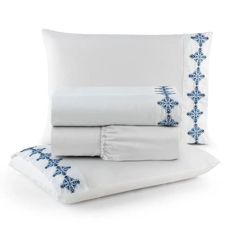Jogo de Lençol 4 Peças Paris Percal 300 Fios Bordado Mosaic
