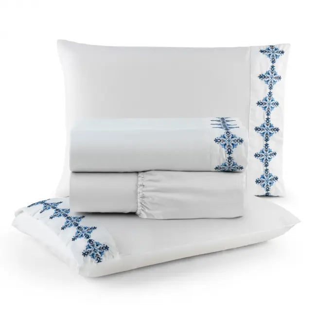 Jogo de Lençol 4 Peças Paris Percal 300 Fios Bordado Mosaic