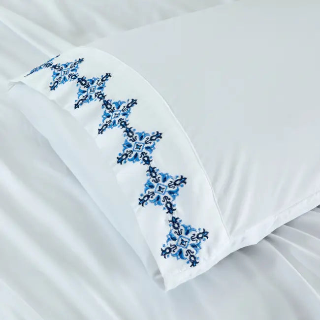 Jogo de Lençol 4 Peças Paris Percal 300 Fios Bordado Mosaic