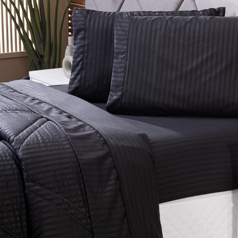 Jogo de Lençol Mônaco 04 Peças - Tecido Listrado 300 Fios