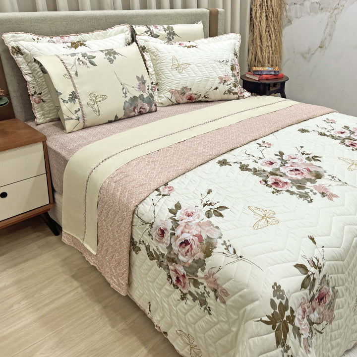 Kit Confort Print Percal 300 Fios Cobre Leito + Jogo de Lençol  Dupla Face 07 Peças