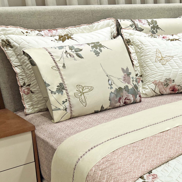 Kit Confort Print Percal 300 Fios Cobre Leito + Jogo de Lençol  Dupla Face 07 Peças