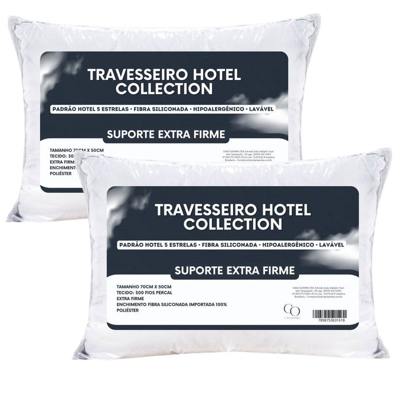 Kit 2 Travesseiro Extra Firme Hotel Collection Fibra Siliconada Premium